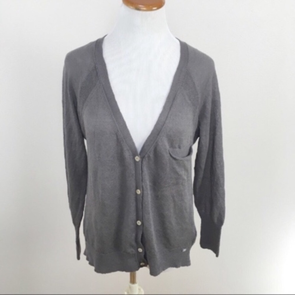 True Religion Linen Blend Gray Cardigan Sweater Long Sleeve Women’s Sz Large